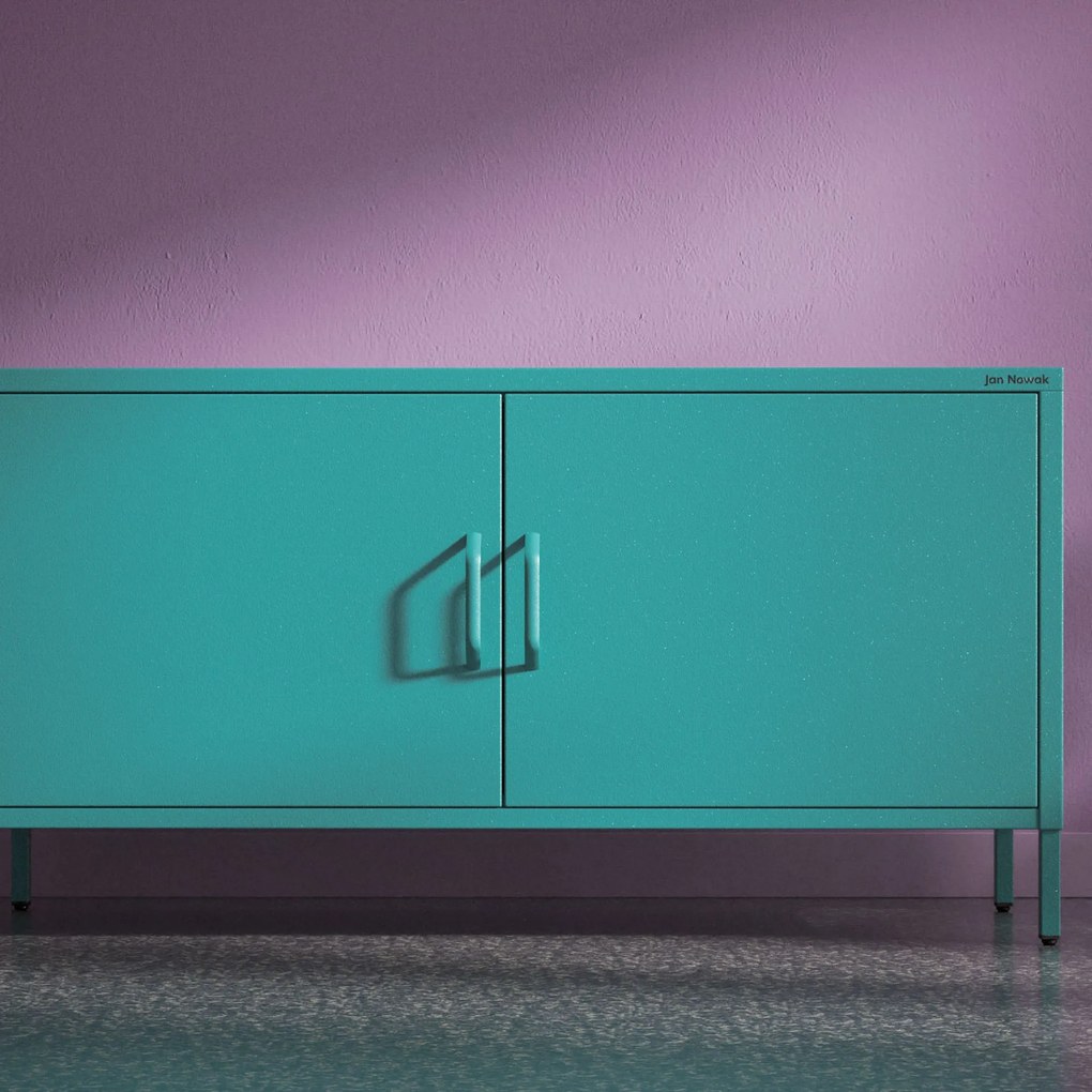 Szafka RTV metalowa na nóżkach morska, 1150x595x400 mm: ROSA Modern