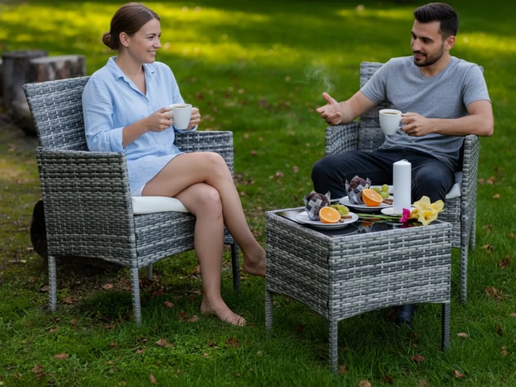 Zestaw mebli balkonowych (2 x fotel + stolik) SANO szary technorattan