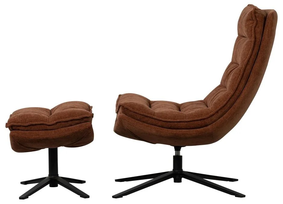 Brązowy obrotowy fotel z podnóżkiem z tkaniny szenilowej Kube – WOOOD