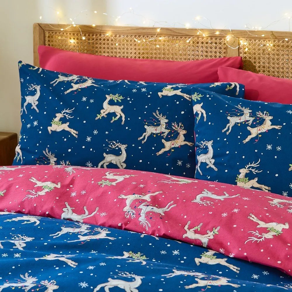Czerwono-niebieska bawełniana pościel jednoosobowa 135x200 cm Christmas Reindeer – Their Nibs