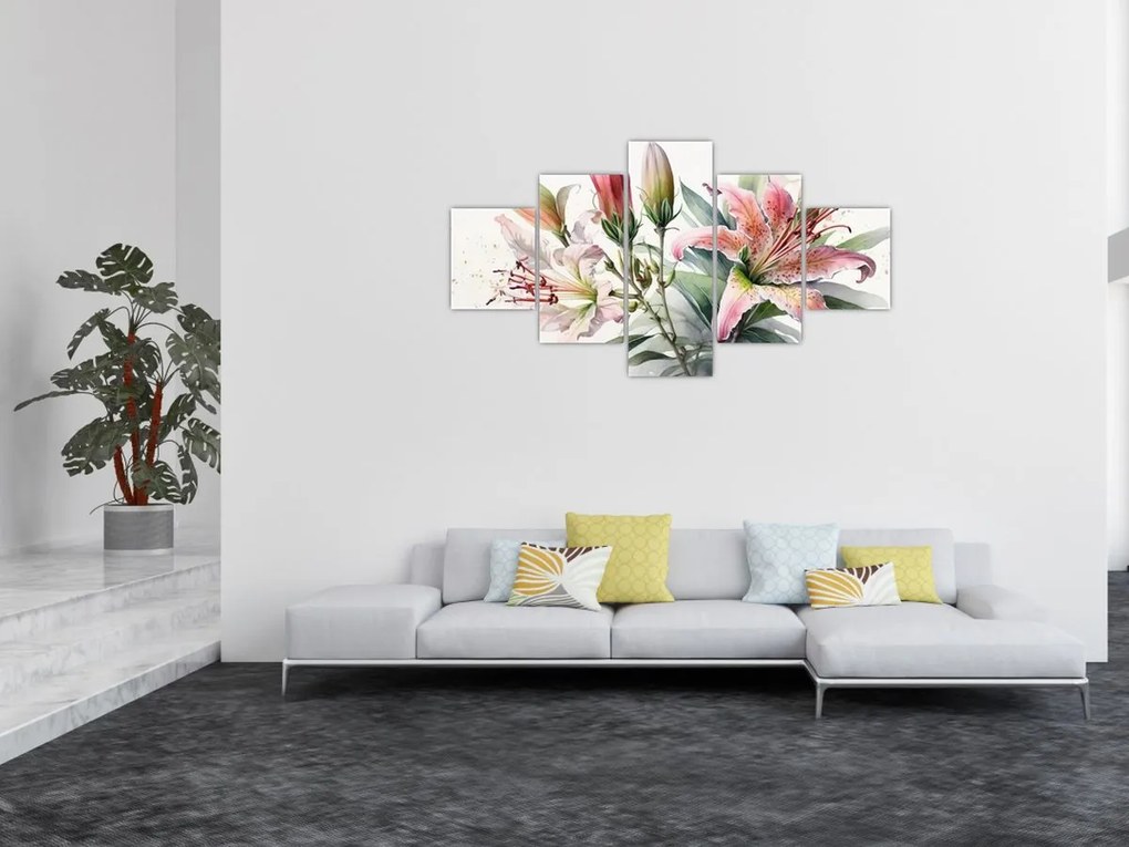 Obraz - Lilie, ilustracje (125x70 cm)