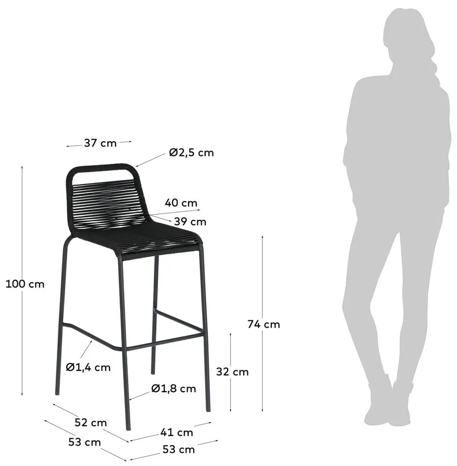 Czarny hoker ze stalową konstrukcją Kave Home Glenville, wys. 74 cm