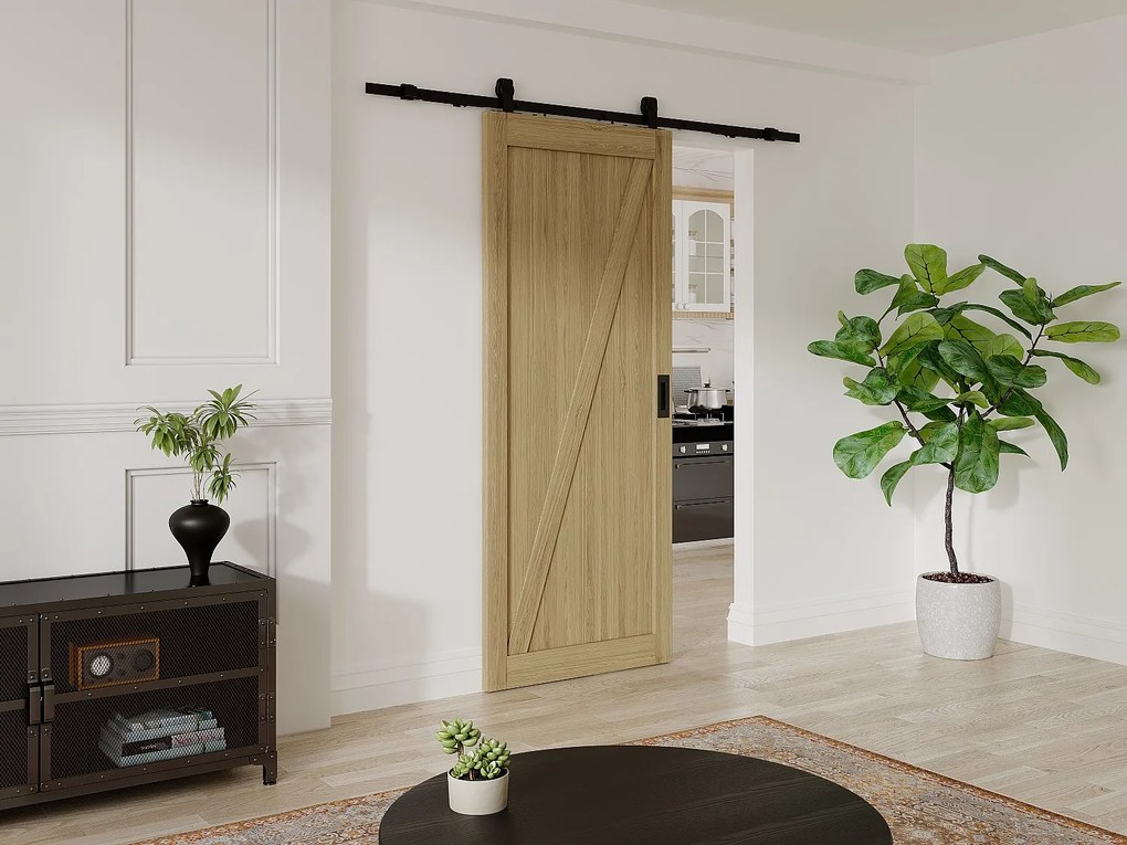 Drzwi przesuwne naścienne z drewna i MDF - Naturalny jasny - wys. 205 x szer. 63 cm - BALERMA