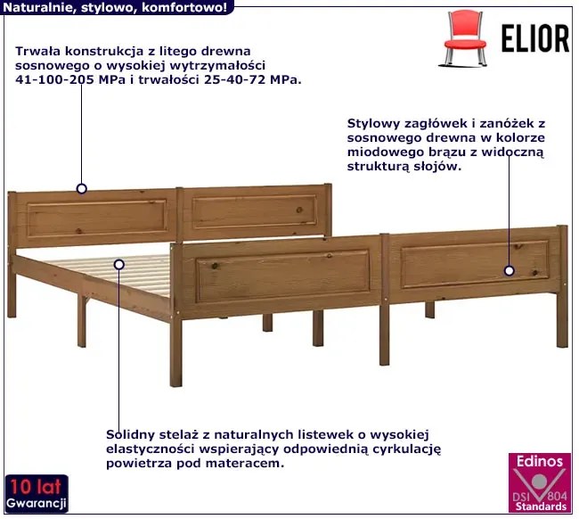 Podwójne sosnowe łóżko miodowy brąz 180x200 Oxel 4X