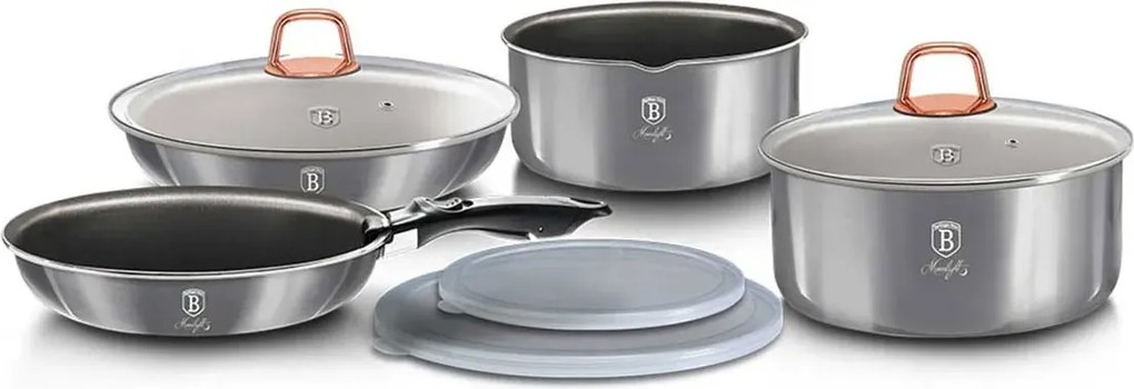 Aluminiowy srebrny zestaw garnków z pokrywkami S4-C65
