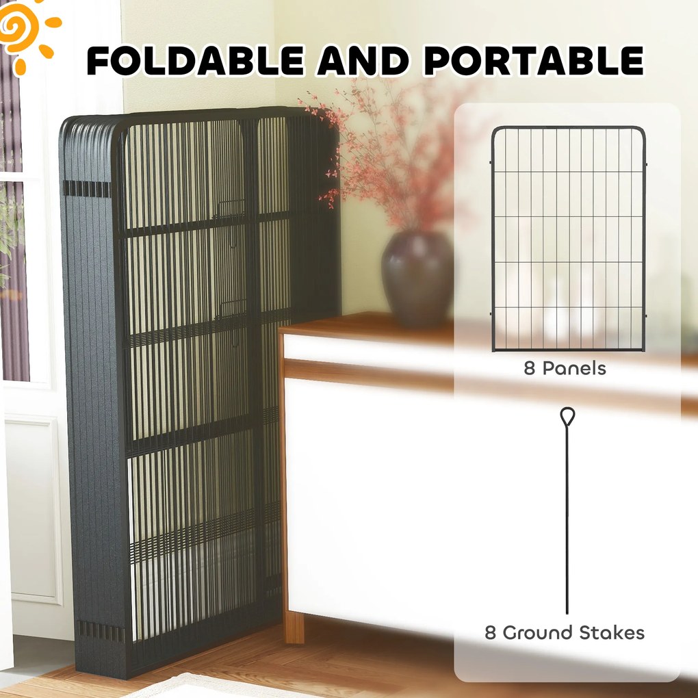 PawHut Kojec dla Szczeniąt 8-panelowy, Elastyczny i Składany z Drzwiami i Kolcami do Ziemi, 100cm Wysokość