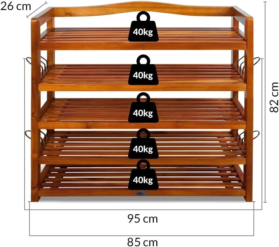 Regał na buty RUSTIC, 5 półek, 95x26x82cm, naturalna brązowa Casaria