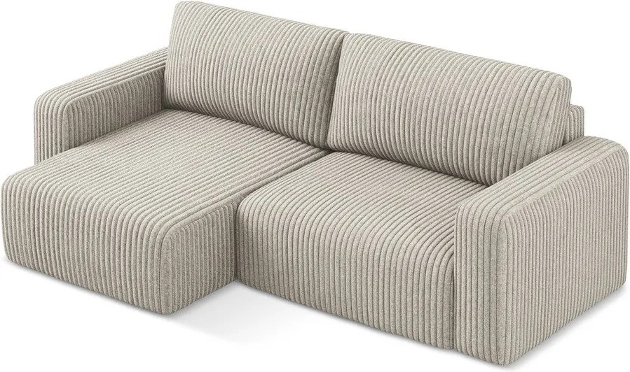 Beżowy sztruksowy rozkładany/ze schowkiem narożnik (lewostronny/z szezlongiem) Kona – Makamii