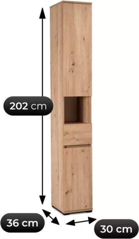 Szafka na buty z siedziskiem + panel ścienny + wysoki słupek Folk 80 cm grafit/dąb artisan