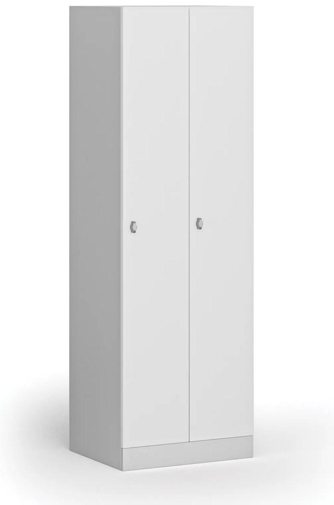 Szafka ubraniowa, 2-drzwiowa, 1850 x 600 x 500 mm, demontaż, zamek obrotowy, drzwi laminowane, biała