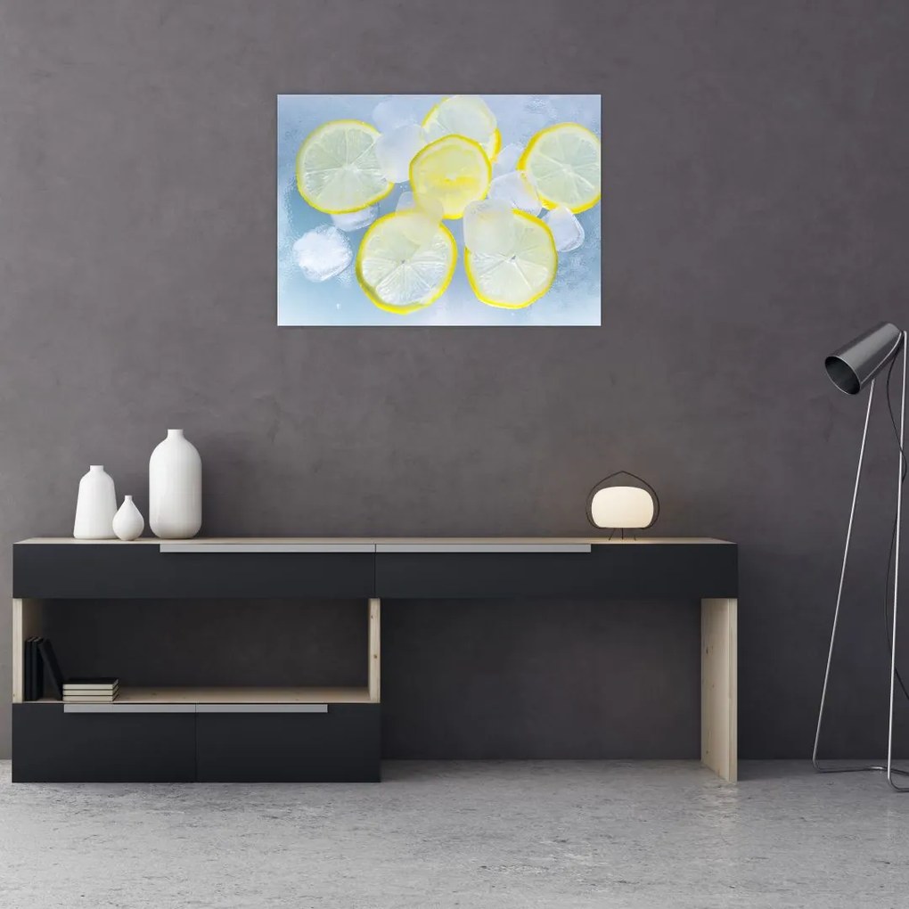 Obraz na szkle - cytryny w lodzie (70x50 cm)
