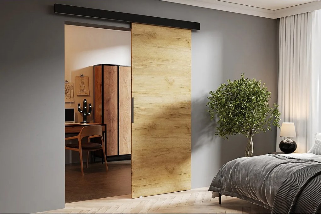 Emporius drzwi 70 cm Doris - drewniane drzwi przesuwne, naścienne - Dąb craft złoty