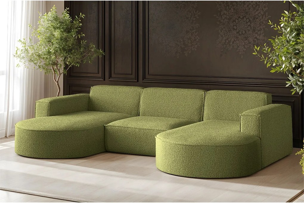 Narożnik Parma Studio U, do salonu, tkanina Quelle, zielony (38)