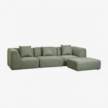 Sofa Modułowa Cardea 3-częściowa Z Tapicerowanym Pufem Bouclé Salvia Zieleń - Sklum