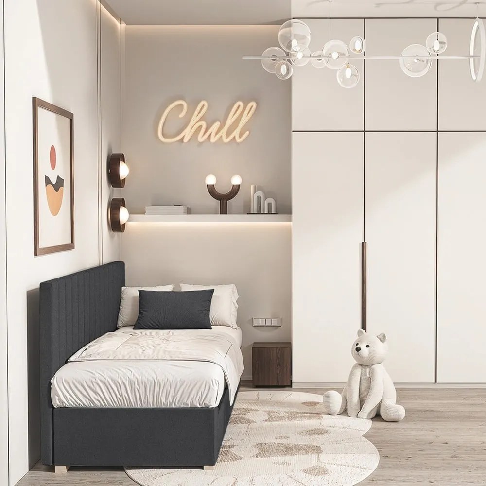 Ciemnoniebieskie łóżko dziecięce ze schowkiem i materacem 90x200 cm Chill – Ghado