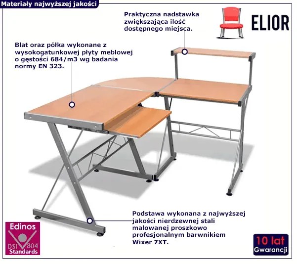 Brązowe biurko narożne z nadstawką - Ataro