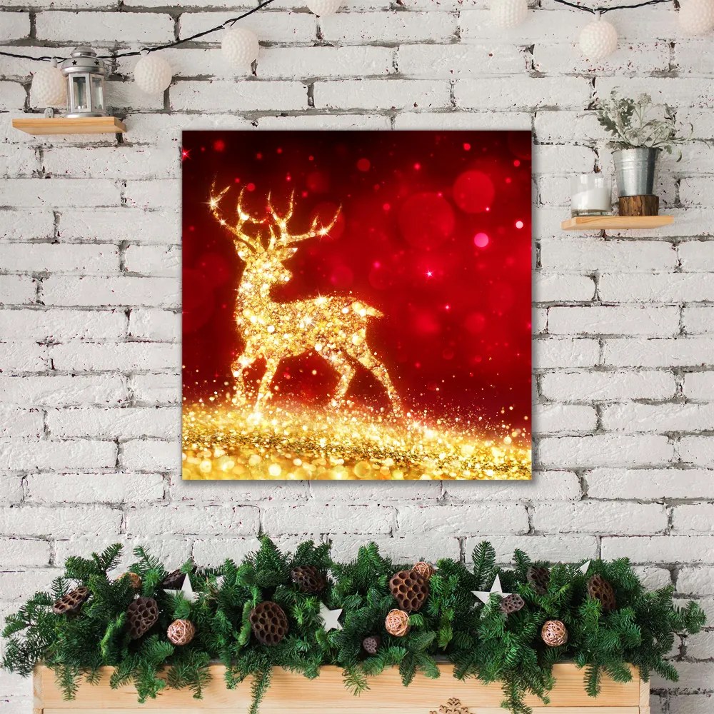 Obraz na Płótnie Złoty Renifer Święta Dekoracja