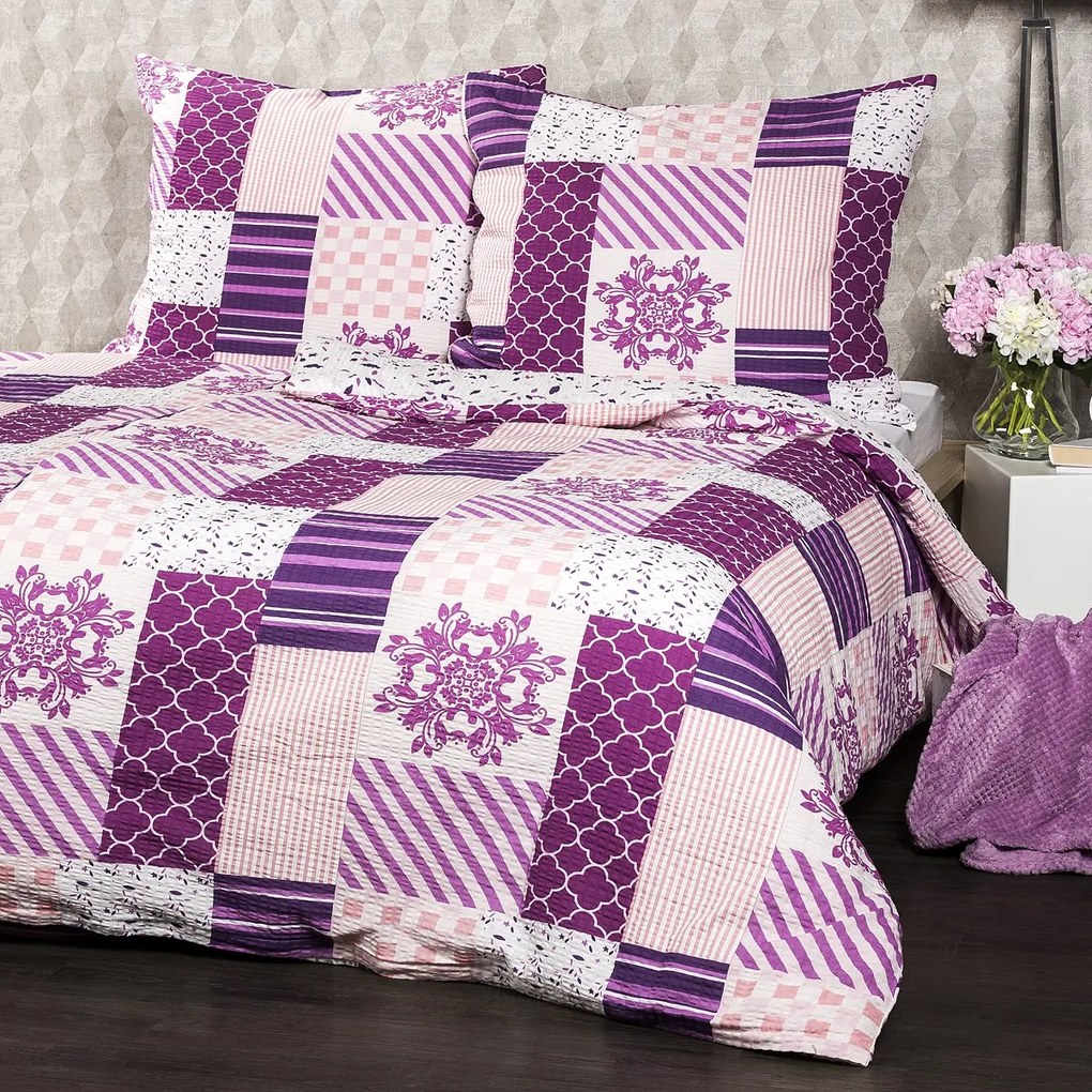 4Home Pościel z kory Patchwork violet, 140 x 220 cm, 70 x 90 cm