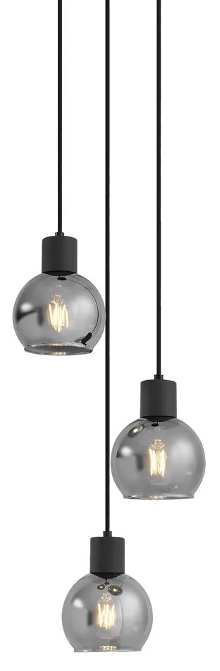 Lampa wisząca art deco czarna z przydymionym szkłem okrągła 3-światłowa - Vidro ArtDeco Oswietlenie wewnetrzne