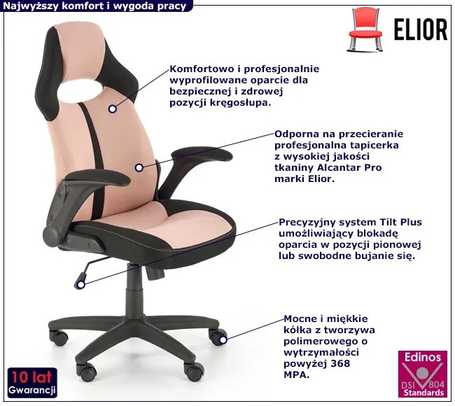 Różowy tapicerowany fotel obrotowy B5-Z54