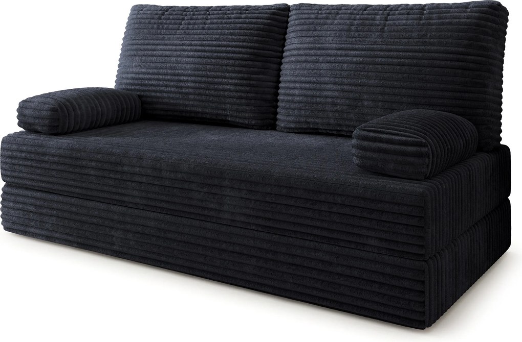 Masseno Sofa piankowa SILAR z funkcją spania, Kanapa z pianki do salonu, Bezmontażowa, Tkanina sztruksowa – Czarny TILIA 100