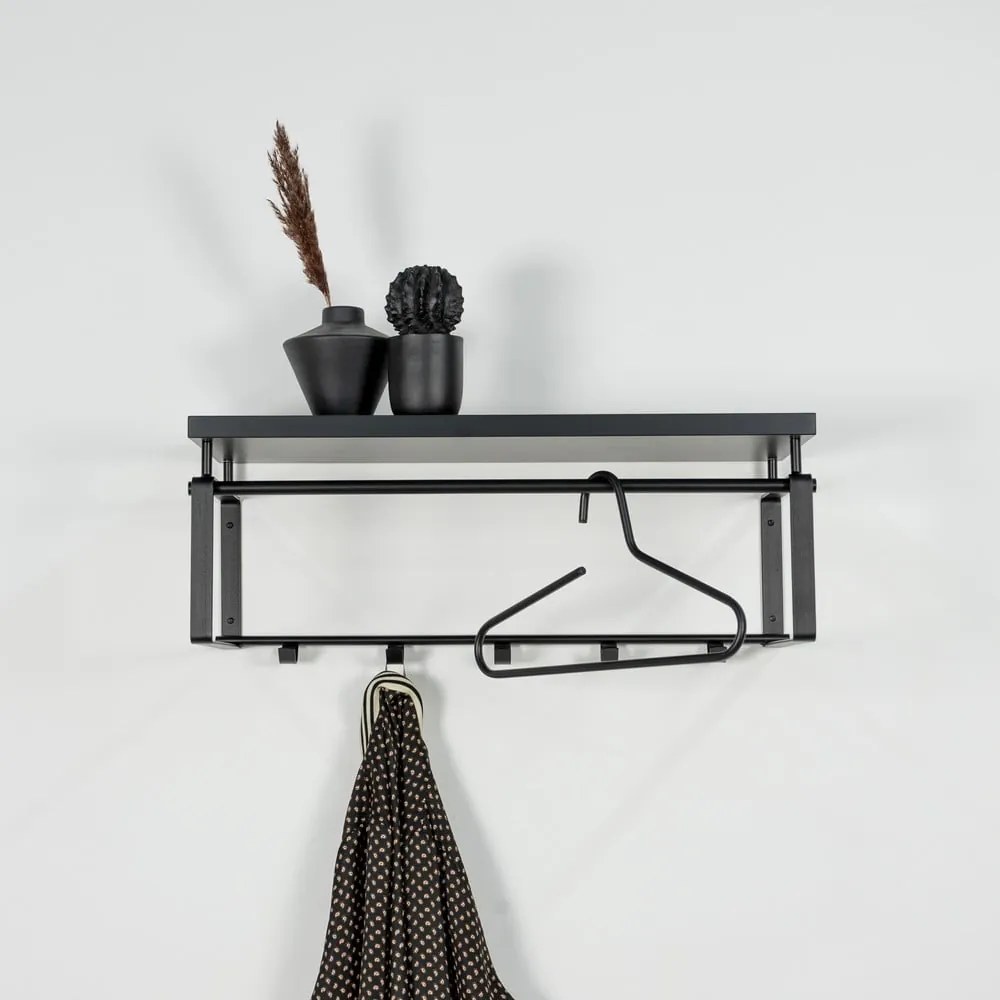 Czarny metalowy wieszak ścienny z półką 70 cm Rex – Spinder Design