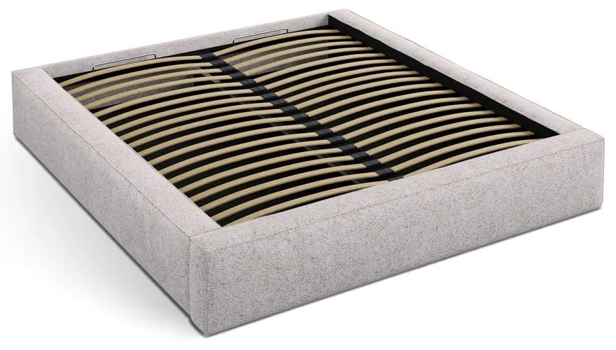 Beżowe tapicerowane łóżko dwuosobowe ze schowkiem i stelażem 200x200 cm Simon – Micadoni