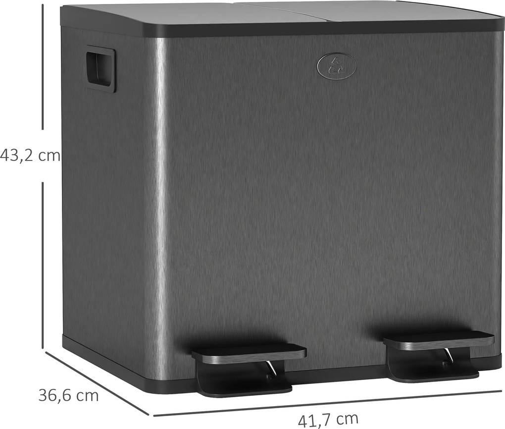 HOMCOM Podwójny kosz 2 x 15 l z pedałem — stal nierdzewna, łatwy w czyszczeniu, czarny