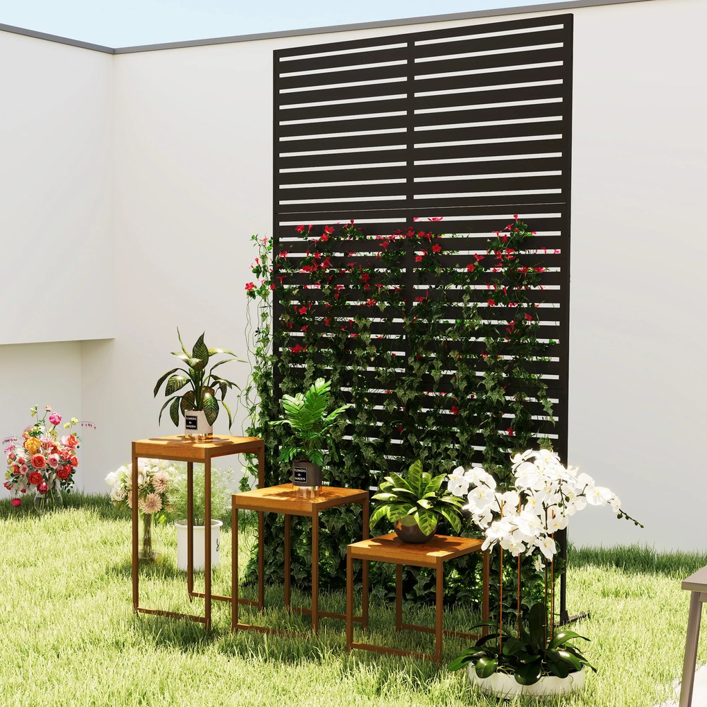 Outsunny Zewnętrzny Parawan Metalowy, Design z Lameli, Dekoracyjny Parawan Rozdzielający na Taras, Ogród, Balkon, Czarny