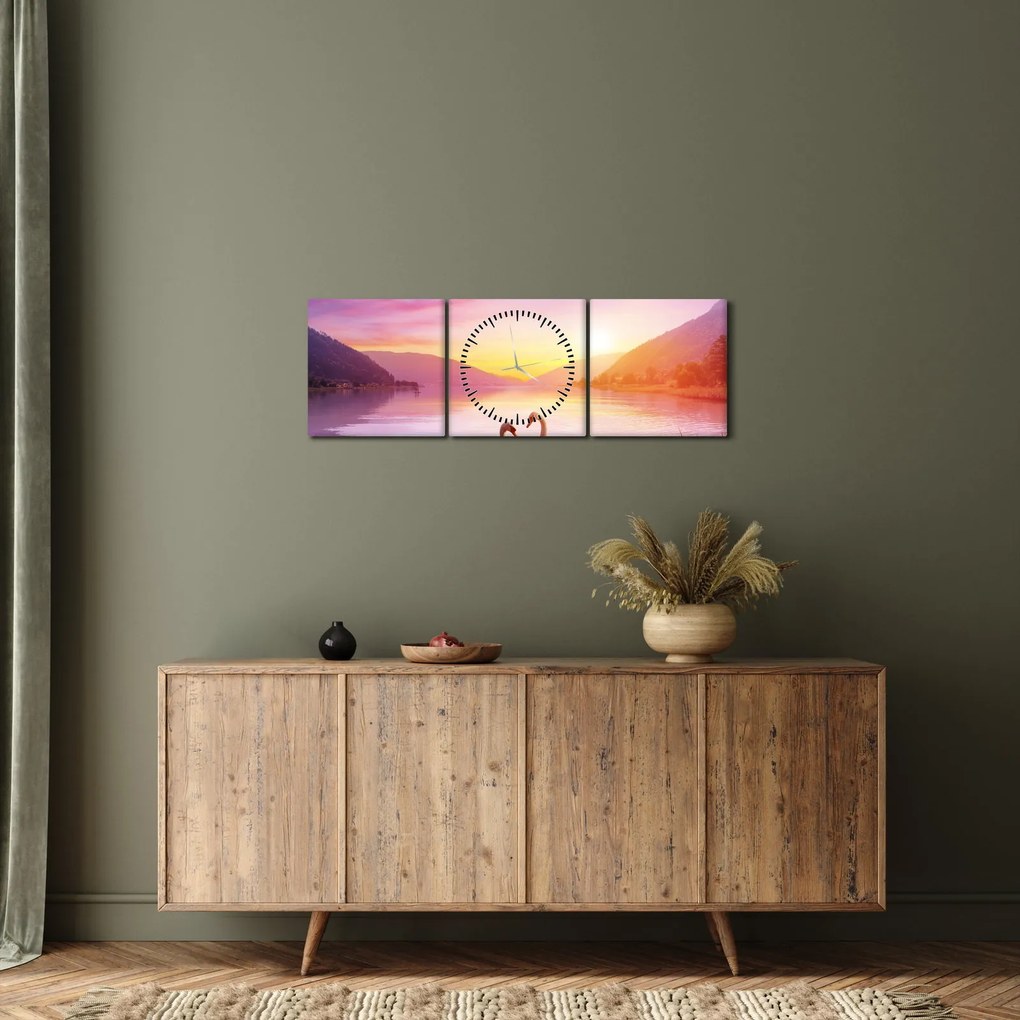 Obraz zakochanych łabędzi (z zegarem) (90x30 cm)