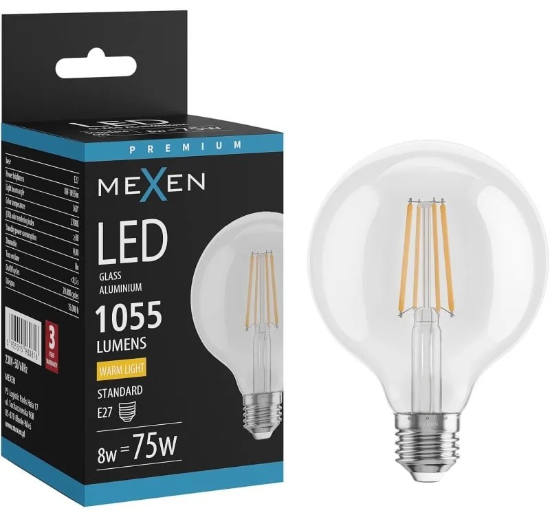 Mexen Vintis żarówka filament LED E27, G95, 8W, Ciepła - 2700K, 1055 lm, clear - L157-E27-0827-00