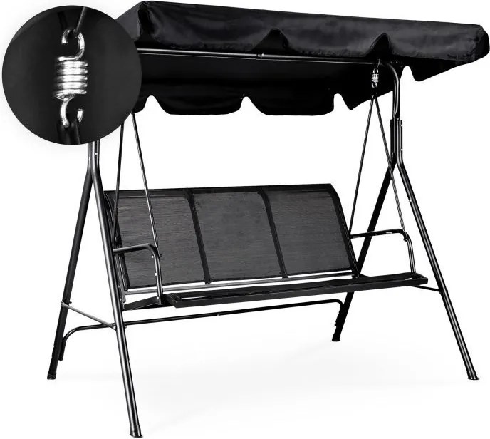 Huśtawka ogrodowa Toreno z daszkiem regulowanym, siatka tekstylna czarna