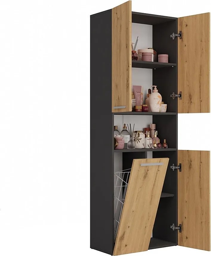 Meble łazienkowe, 174 x 30 x 60 cm, Antracyt / Dąb Artisan