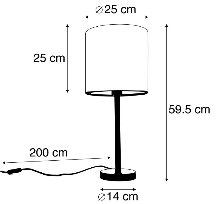 Nowoczesna lampa stołowa czarna z kloszem szarym 25 cm - Simplo Nowoczesny Oswietlenie wewnetrzne