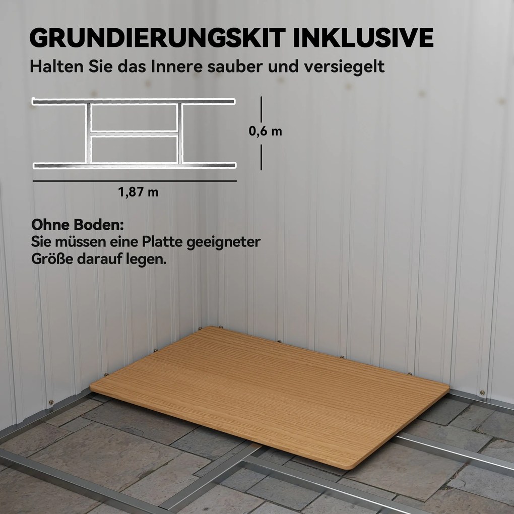 Outsunny Szopa na narzędzia z oknami wentylacyjnymi, drzwiami przesuwnymi, stal ocynkowana, 213 x 130 x 172 cm, Ciemnoszary