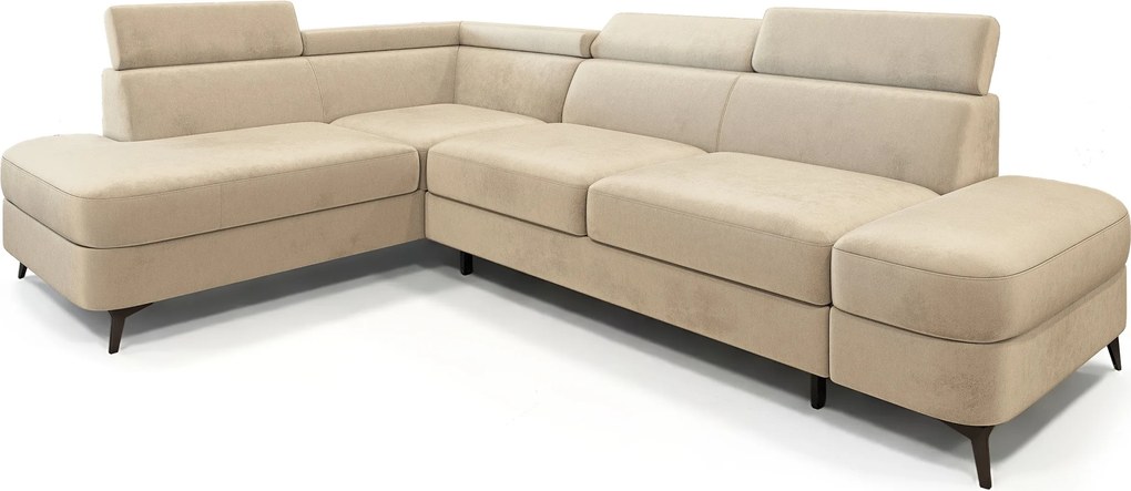 Masseno Narożnik AVISE z funkcją spania i pojemnikiem na pościel Narozniki L, Rozkładana sofa - Kremowy, MONOLITH 04