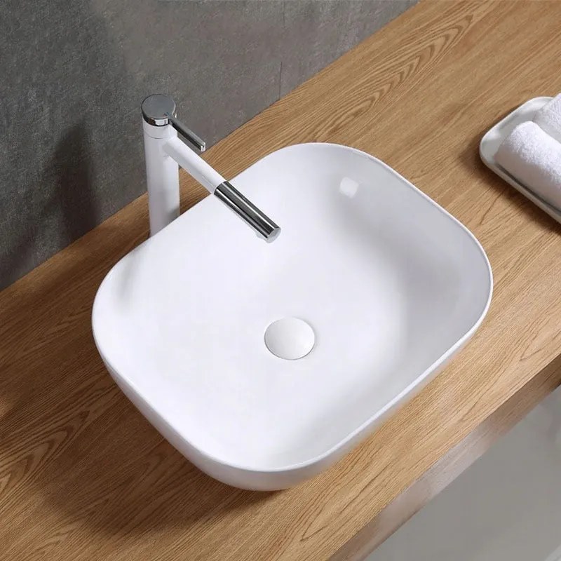 Umywalka nablatowa prostokątna ceramiczna stawiana na blat biała 41x31 cm