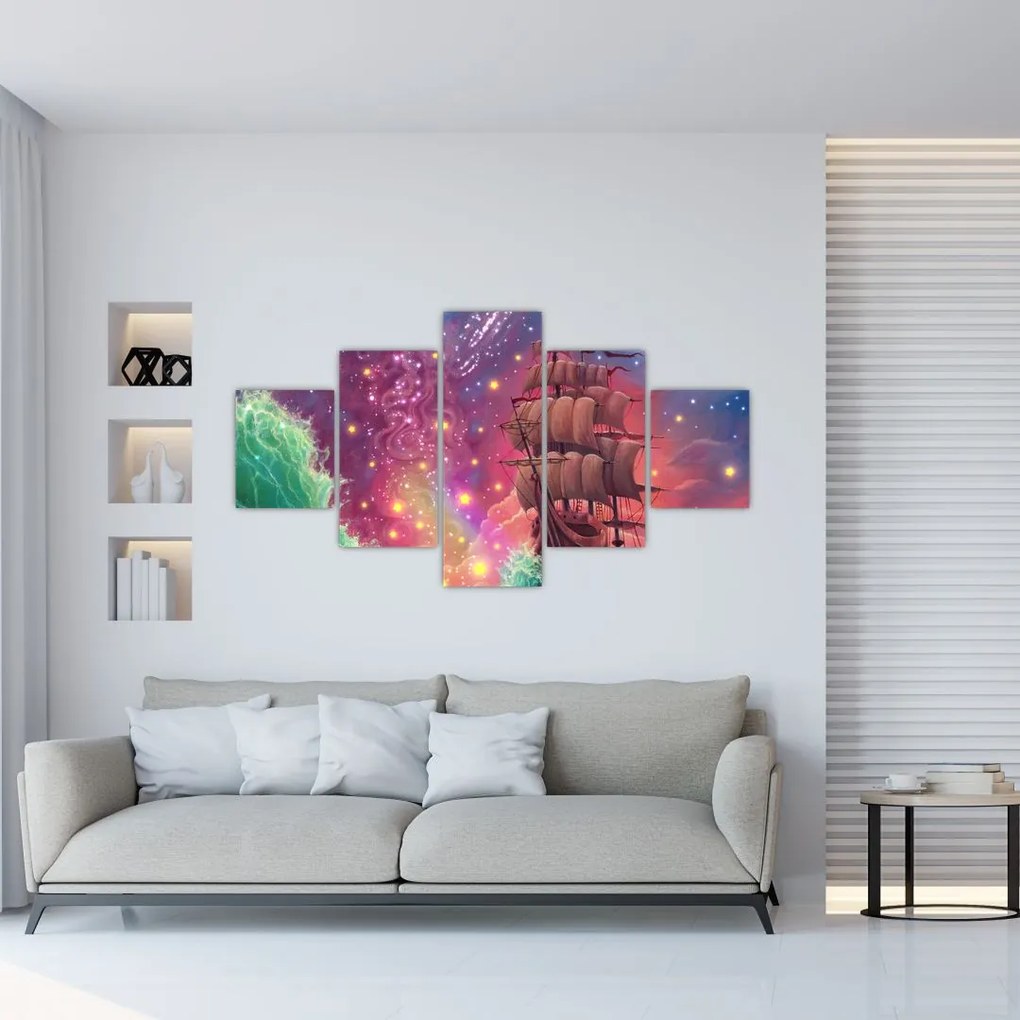 Obraz - Statek z kosmicznym niebem (125x70 cm)