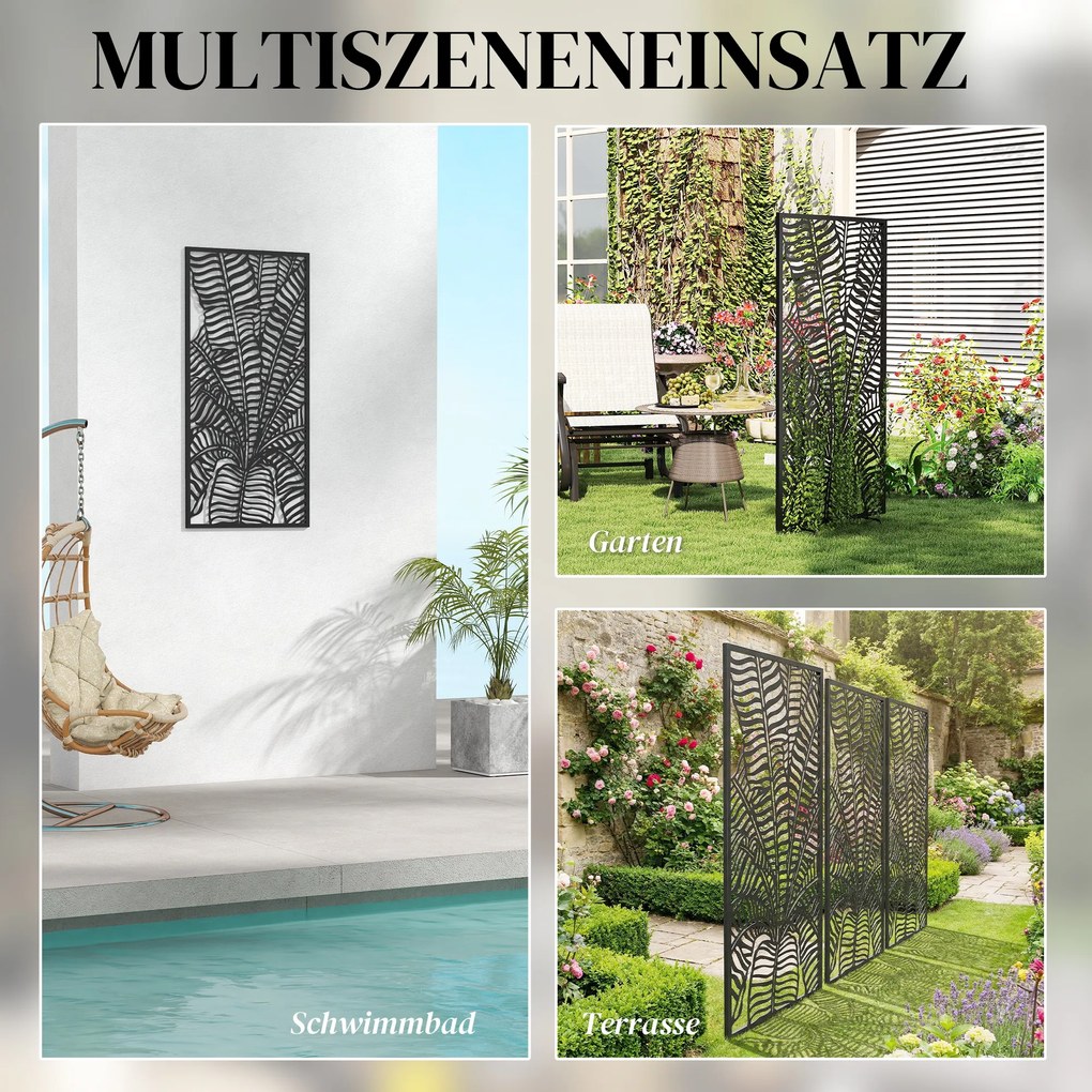 Outsunny Parawan 65 x 130 cm Wolnostojący Wiszący, Dekoracyjna Osłona z Metalu, Czarny | Aosom PL