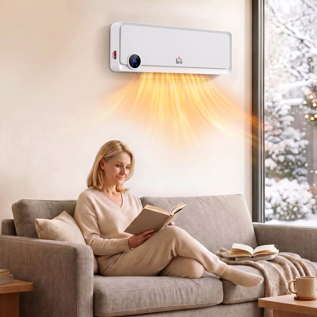 HOMCOM Nagrzewnica ścienna 2000W z pilotem, 3 tryby pracy, wyświetlacz LED, timer 12h | Aosom PL