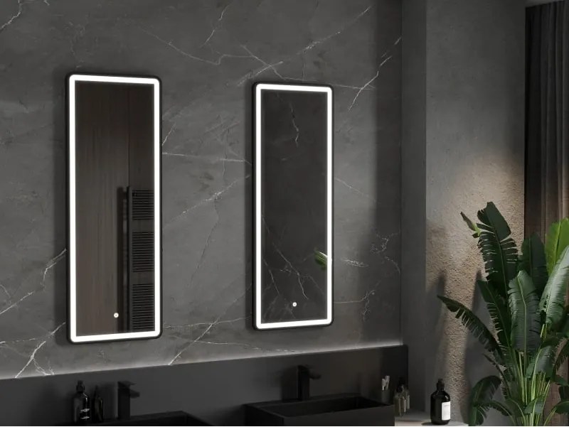 Mexen Coro lustro łazienkowe podświetlane 45 x 120 cm, LED 6000K, antypara, rama czarna - 9817-045-120-611-70