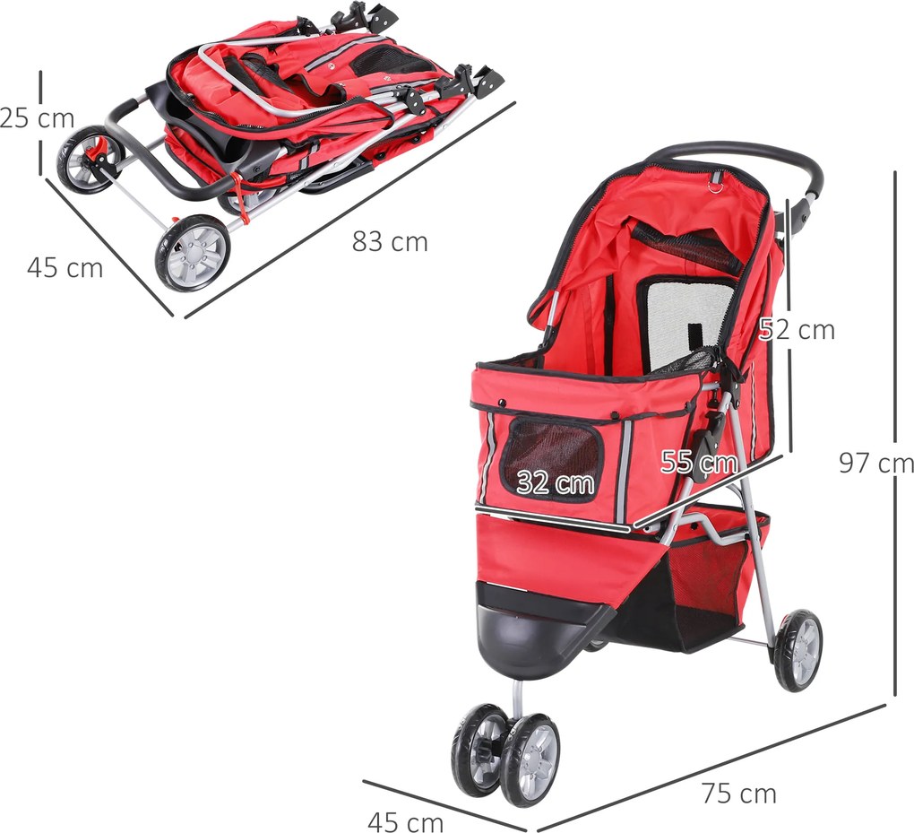 Outsunny Wózek dla Psa Kota Transporter Składany Czerwony do 20kg | Aosom PL