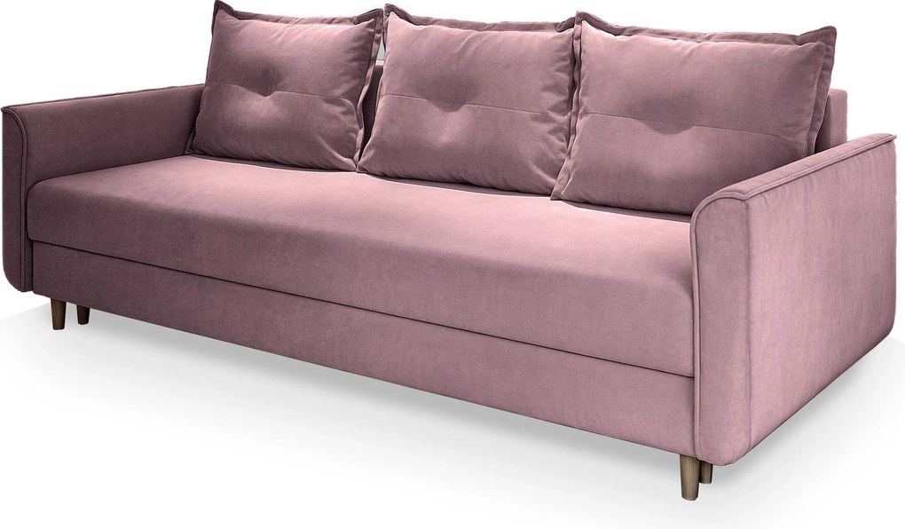 Masseno Sofa NAPOL z funkcją spania i pojemnikiem na pościel, Rozkładana sofa - Pudrowy róż, KRONOS 27