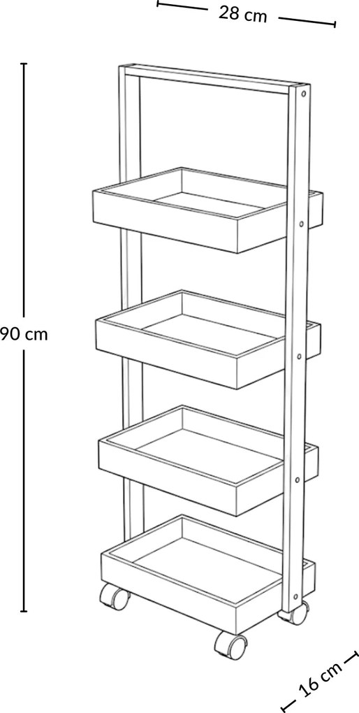 Wąski regał bambusowy, 4 koszyki VINK, 90 cm