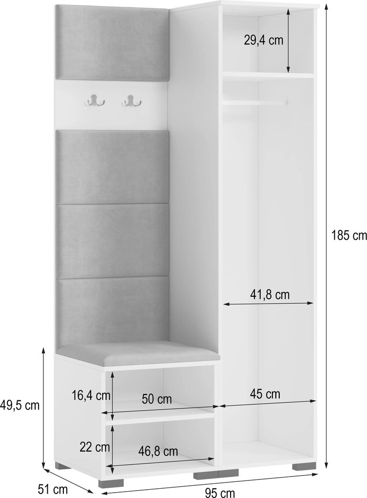 Masseno Garderoba VIRA 95/181/51 cm Nowoczesna Szafa do Przedpokoju Dąb lefkas