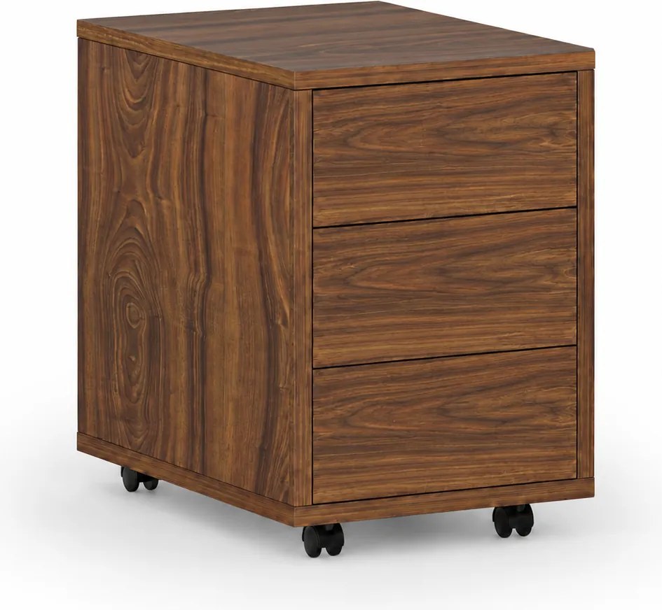 Kontenerek biurowy mobilny PRIMO WOOD, PUSH-lock, 3 szuflady, orzech