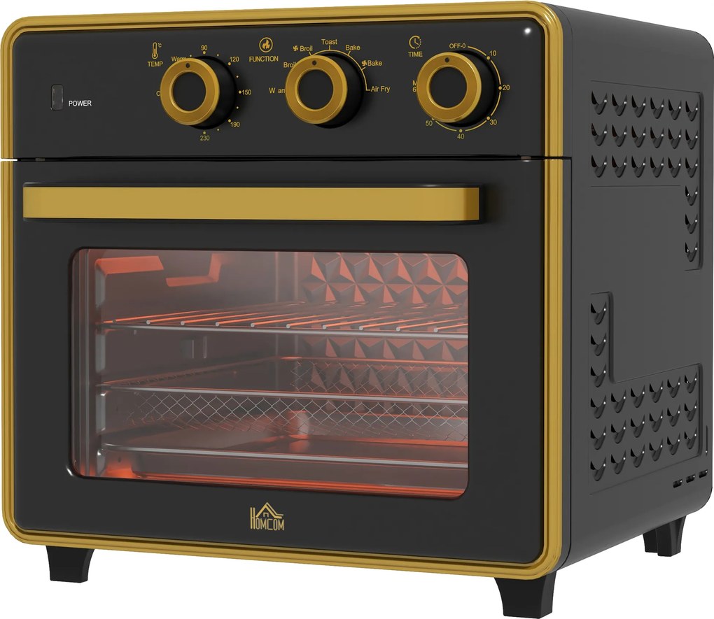 HOMCOM Mini piekarnik na gorące powietrze Czarny 36x377x345cm do zdrowego gotowania i pieczenia | Aosom PL