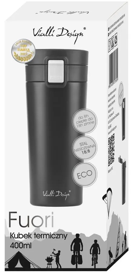 Czarny podróżny kubek termiczny Vialli Design Fuori, 400 ml