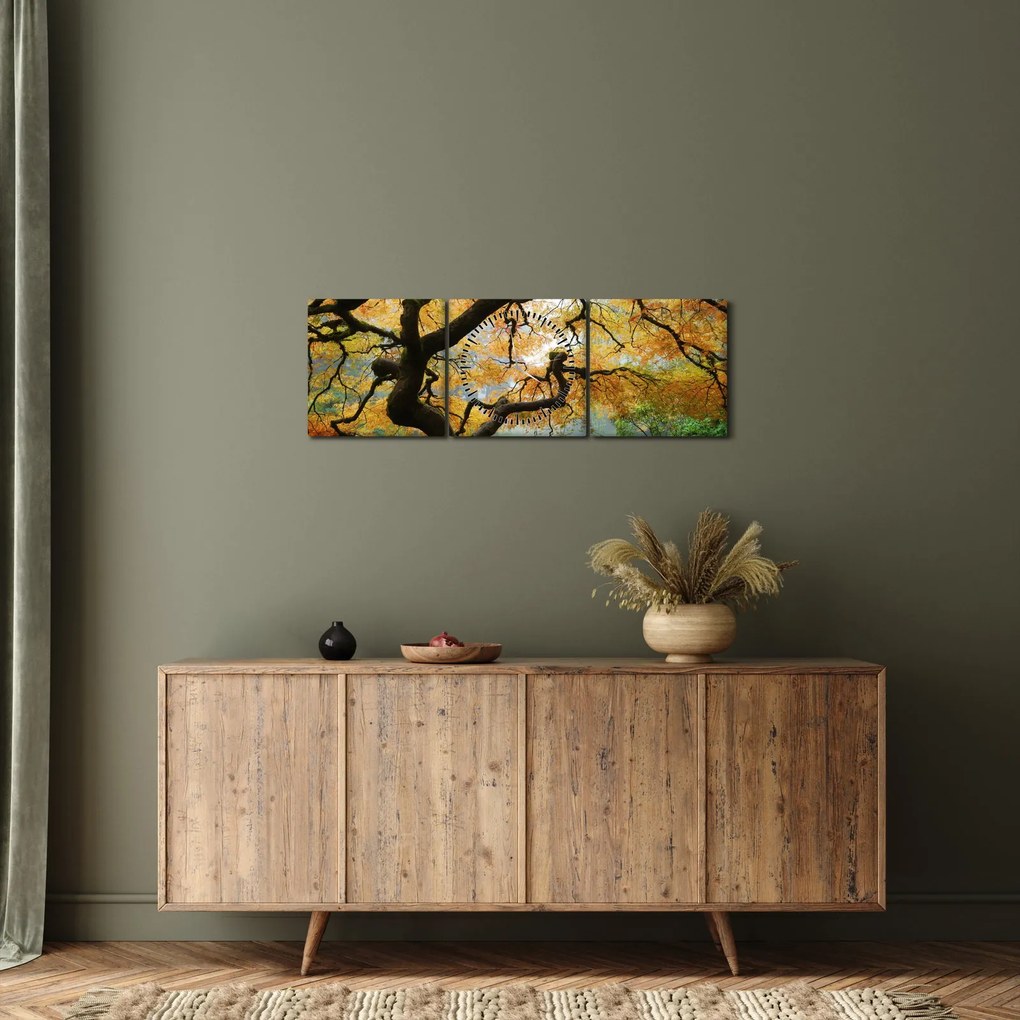 Obraz żółtego klonu japońskiego, Portland, Oregon (z zegarem) (90x30 cm)