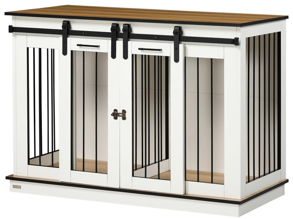 PawHut Klatka dla psa z 2 drzwiami, transporter dla psów, box transportowy dla psów, rustykalny design, zamykana, Biały